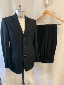 BANANA REPUBLIC, Black, Wool, Ramie, Solid, Notched Lapel, Single Breasted, 3 Buttons, 3 Pockets