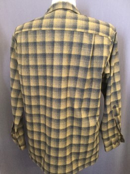 PENDLETON, Goldenrod Yellow, Black, Wool, Plaid, Collar Attached, Button Front, Long Sleeves, Flap Pockets