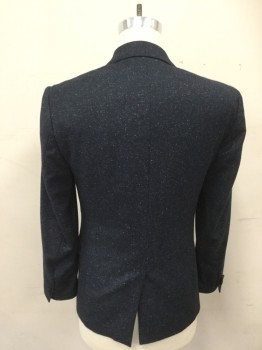THEORY, Navy Blue, Blue, White, Wool, Speckled, Navy with Blue/White Speckles, Single Breasted, Collar Attached, Notched Lapel, 2 Buttons,  3 Pockets,
