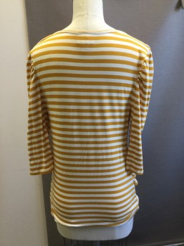 Womens, Maternity, ISABEL MATERNITY, White, Goldenrod Yellow, Rayon, Spandex, Stripes, XS, Ballet Neck, 3/4 Sleeves, Rouched at Sides
