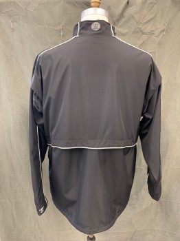 Mens, Casual Jacket, WARRIOR, Black, Polyester, Solid, XL, Zip Front, Stand Collar, White Piping, Vented Around Waist, 2 Pockets, Long Sleeves, Drawstring Waist, Long Sleeves, Lacrosse Jacket, Coach