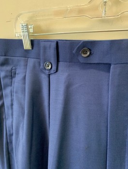 Mens, Suit, Pants, TIGLIO ROSSO , Navy Blue, Wool, Solid, I:Open, W:44, Double Pleated, Wide Belt Loops with Pointed Ends and Button Detail at Front, 4 Pockets, Tapered Leg