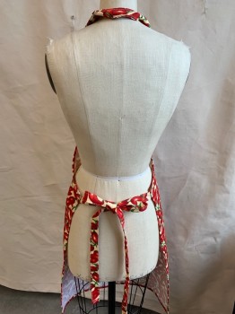 N/L, Peach Orange, Red, Green, Polyester, Cotton, Novelty Pattern, Light Peach-orange with Red Chili Peppers, Adjustable Neck Straps, 1 Pocket, Self Tie Back