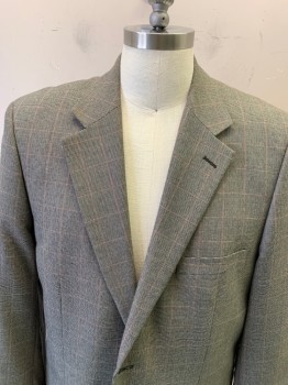 CLUB ROOM , Brown, Cream, Orange, Polyester, Viscose, Plaid, Single Breasted, Notched Lapel, 3 Pockets,