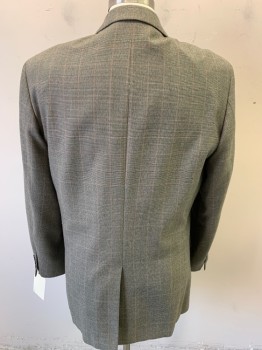 Mens, Sportcoat/Blazer, CLUB ROOM , Brown, Cream, Orange, Polyester, Viscose, Plaid, 46 R, Single Breasted, Notched Lapel, 3 Pockets,