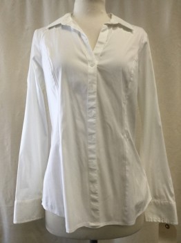 Womens, Blouse, EXPRESS, White, Cotton, Nylon, Solid, M, Button Front, V-neck, Collar Attached, Long Sleeves,