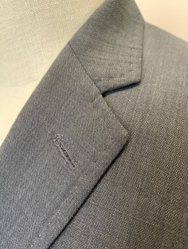 TED BAKER, Gray, Wool, Solid, Single Breasted, Notched Lapel with Hand Picked Stitching, 2 Buttons, 3 Pockets, Slim Fit, Navy and Purple Patterned Lining