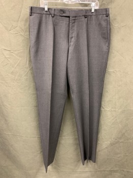 JACK VICTOR, Charcoal Gray, Wool, Heathered, Flat Front, Zip Fly, Button Tab Closure, 4 Pockets, Belt Loops