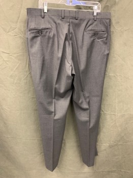 JACK VICTOR, Charcoal Gray, Wool, Heathered, Flat Front, Zip Fly, Button Tab Closure, 4 Pockets, Belt Loops