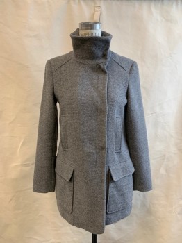 ZARA, Lt Gray, Polyester, Heathered, Double Breasted, Snap Front, 4 Pockets, Oversized Stand Collar, Back Waist Tab Belt