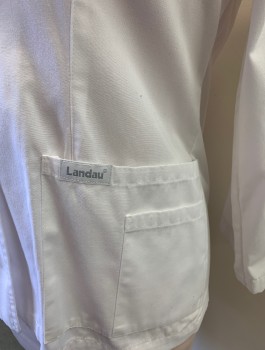 Womens, Lab Coat Women, LANDAU, White, Poly/Cotton, Solid, XS, 3 Buttons, Notched Lapel, 5 Pockets/Compartments, No Lining, Self Belt Detail at Center Back Waist