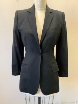 Womens, Blazer, DOLCE & GABBANA, Black, Wool, Polyester, Solid, Size 4, Single Breasted, 1 Button, Notched Lapel, Hand Picked Stitching at Lapel, Padded Shoulders, 3 Pockets, Leopard Spot Satin Lining