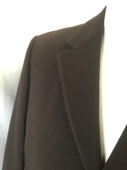 Mens, Coat, Overcoat, CALVIN KLEIN, Chocolate Brown, Wool, Nylon, Solid, 46L, Single Breasted, Collar Attached, Notched Lapel, Long Sleeves, 2 Pockets