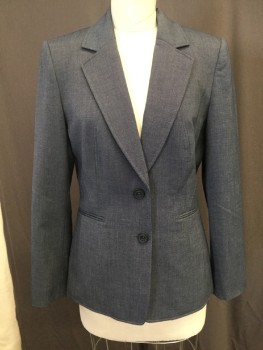 Womens, Blazer, TAHARI, Navy Blue, Synthetic, Lycra, Heathered, B38, 8, Heathered White and Navy, Stretch Fabric. 2 Button Single Breasted, Notched Lapel, Novelty Fitted Panels at Front with Princess Line Back, 2 Faux Jetted Pockets