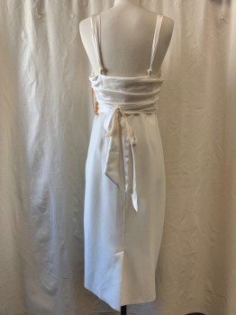 CINQ A SEPT, White, Polyester, Viscose, Solid, Scoop Neck, Sleeveless with Knotted Straps, Draped/pleated/knotted Bust, Self Tie Belt