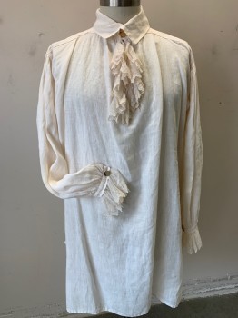 MTO, Cream, Linen, Solid, Long Sleeves, Pullover, Split V-neck with Cream Lace Trimmed Jabot, 2 Button Stand Collar, Cream Lace Trimmed Cuffs with Gold Buttons
