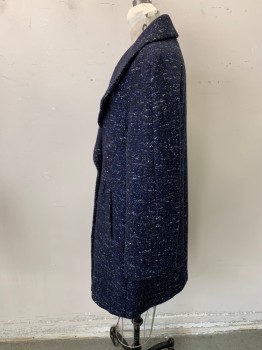 TOP SHOP, Navy Blue, Lt Gray, Polyester, Viscose, Heathered, Double Breasted, Raglan Sleeves,  Snap Close, 2 Pockets, Wide Notched Lapel,