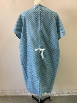 Unisex, Patient Gown, NO LABEL, Baby Blue, Black, Poly/Cotton, OS, Snowflake Pattern, Snap Back, Tie Back, Short Sleeves