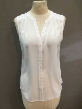 Womens, Blouse, Chelsea, White, Polyester, Solid, XS, Sleeveless, Button Front, Collarless