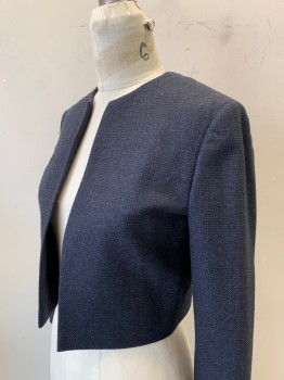 Womens, Suit, Jacket, N/L, Charcoal Gray, Midnight Blue, Wool, 2 Color Weave, B:34, S, No Lapel, Round Neck, Open Front with No Closures, Slightly Cropped/Short Waisted