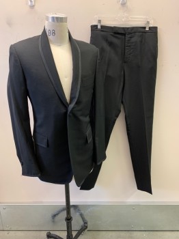 Mens, Suit, Jacket, BROOKS BROTHERS, Black, Wool, 32/30, Shawl Lapel, Single Breasted, Button Front, 1 Button, 3 Pockets,