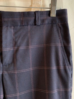 Womens, Suit, Pants, BANANA REPUBLIC, Navy Blue, Red Burgundy, Pink, Black, Polyester, Viscose, Plaid, 2, Flat Front, Zip Fly, 4 Pockets, Belt Loops