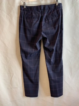 Womens, Suit, Pants, BANANA REPUBLIC, Navy Blue, Red Burgundy, Pink, Black, Polyester, Viscose, Plaid, 2, Flat Front, Zip Fly, 4 Pockets, Belt Loops