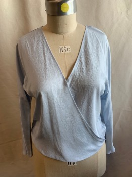 Womens, Blouse, VINCE, Lt Blue, Synthetic, Solid, L, V-neck, Long Sleeves, 1 Snap Closure