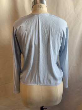 Womens, Blouse, VINCE, Lt Blue, Synthetic, Solid, L, V-neck, Long Sleeves, 1 Snap Closure