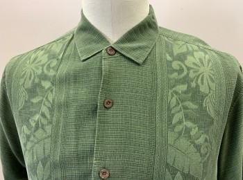 Mens, Casual Shirt, TOMMY BAHAMA, Green, Silk, Floral, C:48, L, Button Front, S/S, C.A., Jacquard,
