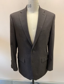 RALPH LAUREN, Navy Blue, Blue, Brown, Polyester, Viscose, Plaid-  Windowpane, Single Breasted, 2 Buttons, 3 Pockets, Notched Lapel, Single Vent **MULTIPLES