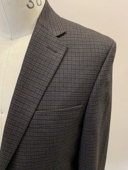 RALPH LAUREN, Navy Blue, Blue, Brown, Polyester, Viscose, Plaid-  Windowpane, Single Breasted, 2 Buttons, 3 Pockets, Notched Lapel, Single Vent **MULTIPLES
