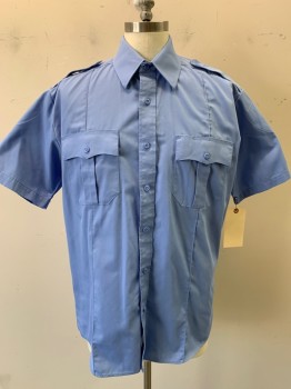 Mens, Fire/Police Shirt, LAW PRO, Lt Blue, Poly/Cotton, Solid, 16.5, Short Sleeves, Button Front, Collar Attached, Epaulets, 2 Pockets,