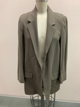 Womens, Blazer, ALL SAINTS, Olive Green, Viscose, Polyester, Solid, B36, 6, Single Breasted, Open Front, Notched Lapel, Pocket Flaps