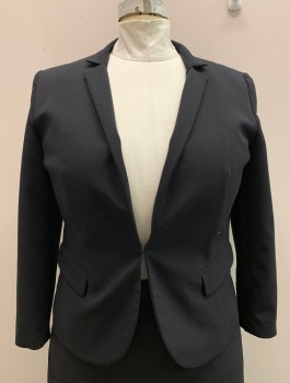 Womens, Suit, Jacket, NINE WEST, Black, Polyester, Viscose, Solid, B:40, 10, W:35, Single Breasted, 1 Hook & Eye, Notched Lapel, 2 Faux Pockets