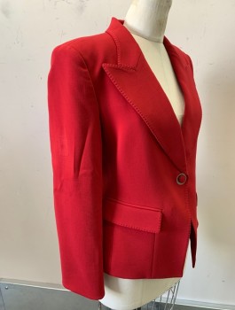 Womens, Blazer, GIORGIO ARMANI, Red, Wool, Solid, B:34, Crepe, Single Breasted, 1 Fabric and Metal Button, Oversized Peaked Lapel with Hand Picked Stitching, 2 Pockets