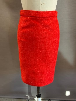 Womens, 1990s Vintage, Suit, Skirt, NL, Red, Gold Metallic, Wool, 2 Color Weave, W25, Pencil Skirt, Zip Back, Slit Back, Hem Below Knee