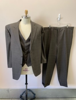 Mens, Suit, Jacket, JACK VICTOR, Brown, Wool, Plaid, 54, Notched Lapel, 2 Button Single Breasted, 3 Pockets, 4 Inside Pockets,