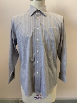 NORDSTROM, Dk Gray, White, Cotton, Check , L/S, Button Front, Collar Attached, Chest Pocket,