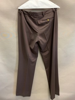 Womens, Slacks, CALVIN KLEIN, Chocolate Brown, Polyester, Rayon, Solid, W31, F.F, Top Pockets, Zip Front, Belt Loops
