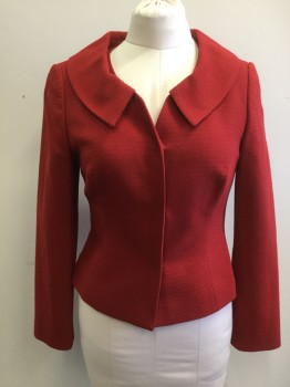 Womens, Blazer, ANN TAYLOR, Red, Wool, Spandex, Solid, 8, Snap Front, Long Sleeves, Round Collar Sits on Top of Collar/Shoulders