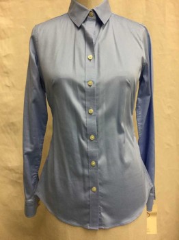 BANANA REPUBLIC, French Blue, Cotton, Lycra, Solid, Button Front, Collar Attached,  Long Sleeves