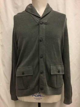 Mens, Casual Jacket, LUCKY BRAND, Olive Green, Cotton, Solid, XL, Olive Green, Cardigan, Collar Attached, 2 Flap Pockets