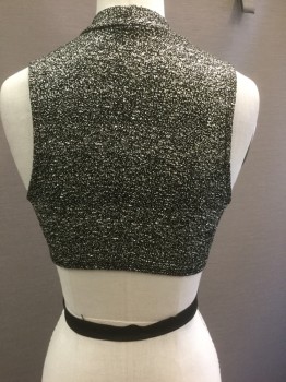 Womens, Top, SOLEMIO, Gold, Black, Polyester, Spandex, Dots, S, Black with Metallic Gold Splattered Dot Pattern, Sleeveless, Mock Neck, Cropped Length, Cutout at Bottom Hem with Black Elastic Waistband