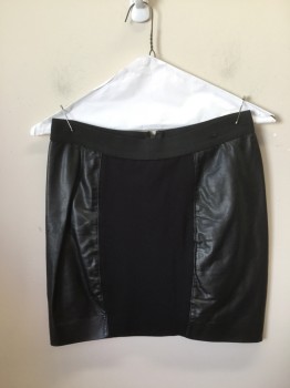 Womens, Skirt, Mini, GUESS, Black, Cotton, Leather, Solid, M, Leather Side Panels with Jersey Knit Center Panel. Elastic Waistband