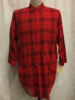 PERMIT, Red, Faded Black, Cotton, Plaid-  Windowpane, Paisley/Swirls, Red, Faded Black Window Pane & Paisley Print, Button Front, Collar Attached, 3/4 Sleeve