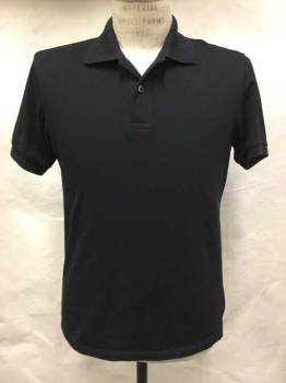 AXIST, Black, Polyester, Solid, Collar Attached, 2 Button Front, Short Sleeves