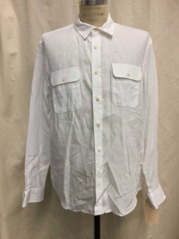LUCKY, White, Linen, White, Button Front, Collar Attached, 2 Flap Pockets