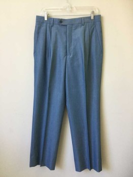 Mens, Suit, Pants, FERRECCI, Lt Blue, Wool, Heathered, 30, 32, Double Pleat Front, Zip Fly, 4 Pockets