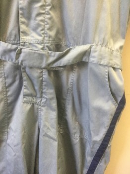 N/L, French Blue, Navy Blue, Poly/Cotton, Solid, Racing Jumpsuit, Twill, Long Sleeves, Zip and Velcro Front, Navy Grosgrain Stripe at Outer Sleeve, "DUNLOP" Embroidered at Chest, Full Legs, Self Belt Attached at Waist with Velcro Closure, Off White Rib Knit Cuffs